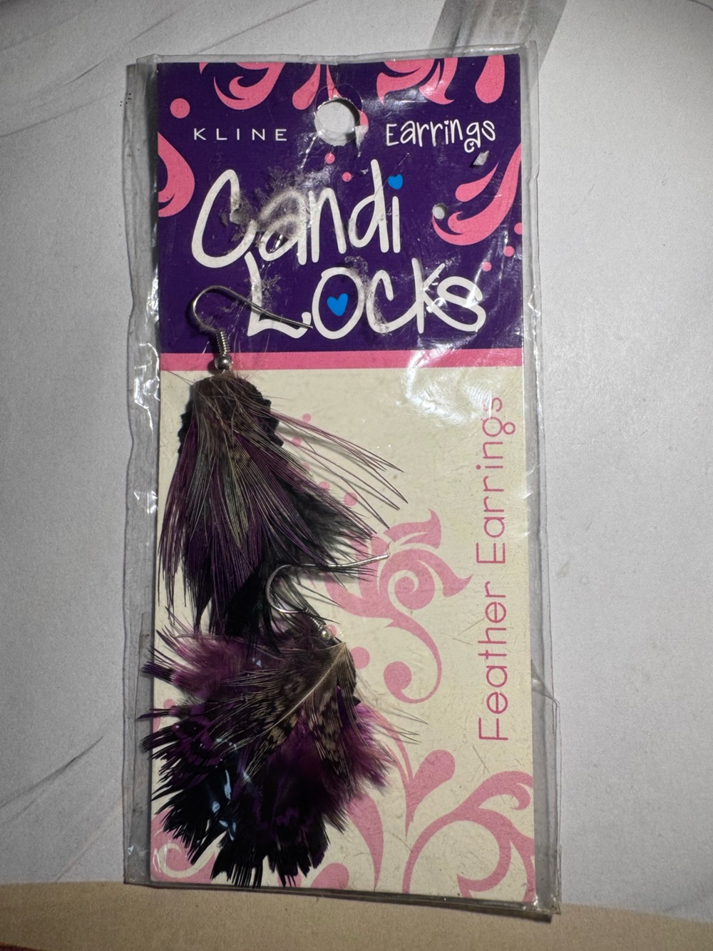 Feather Earrings by - Purple Accent Feather Drop